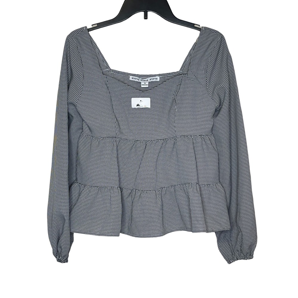 Hyfve Women's Top Square Neck Puff Sleeves Long Sleeve Elastic Wrists Small NWOT